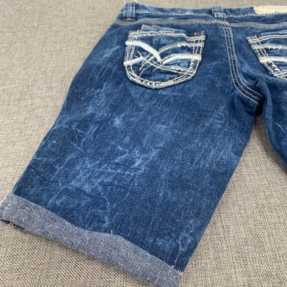 Amethyst Jean Blue Denim Shorts Low Rise Cuffed‎ Acid Washed 98% Cotton Size 3 - Picture 10 of 16